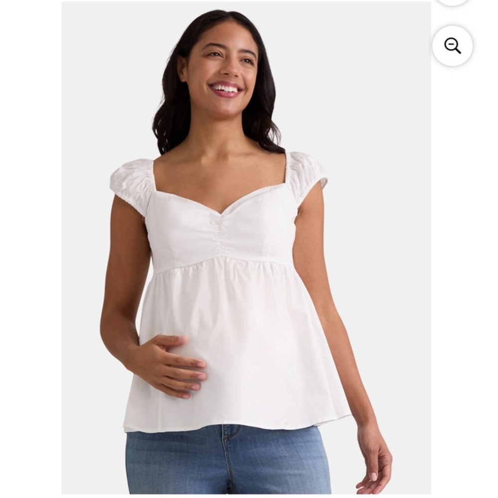 Time and Tru Women’s Maternity White Babydoll Top with Cap Sleeves, Size XL, NEW